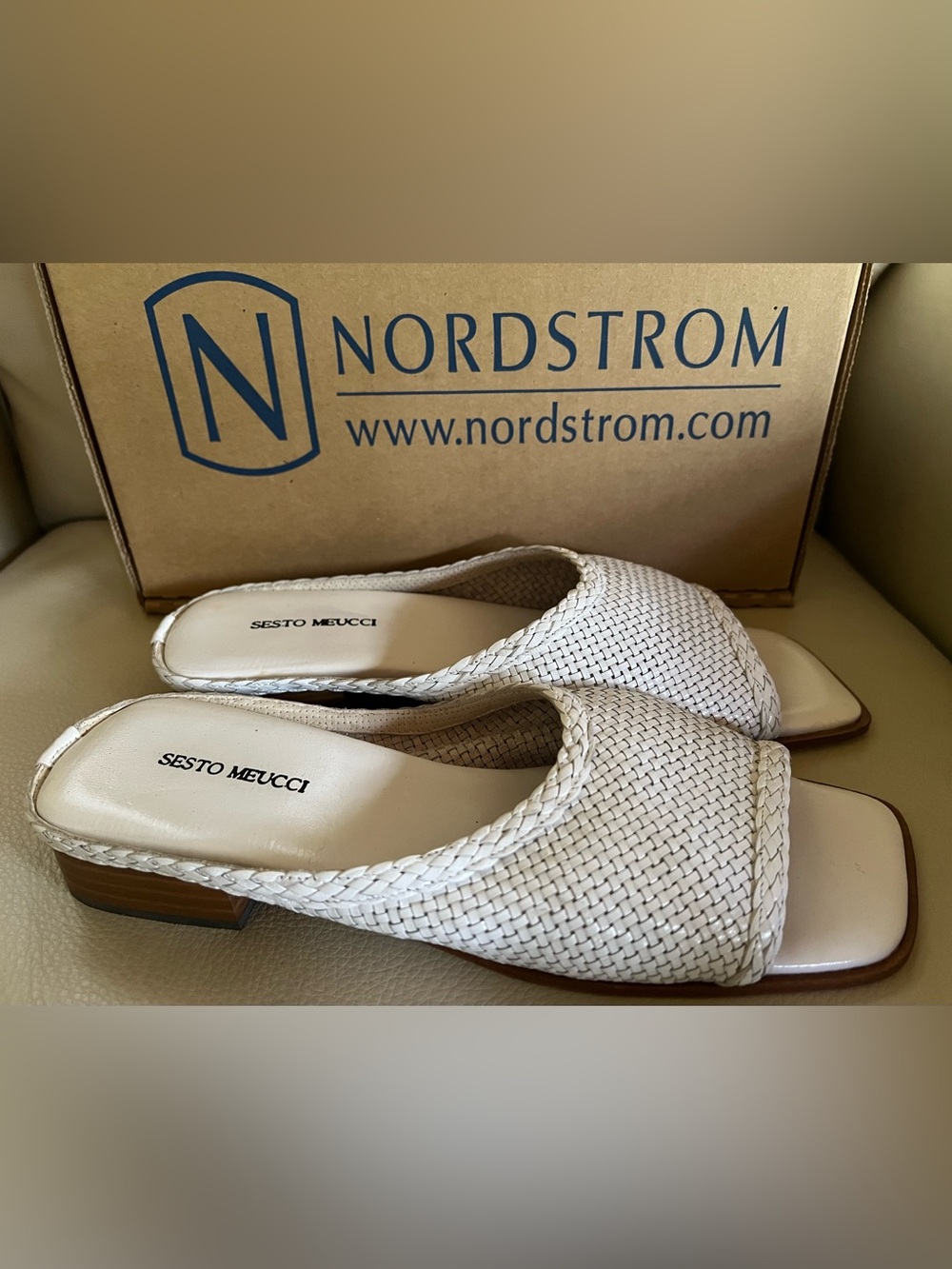 Sesto Meucci Mell Woven Slide Sandals White Ivory Italy 10N NIB NOS